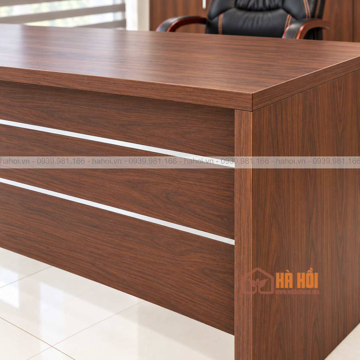 Bàn giám đốc chữ L 1m6 Seman màu óc chó - Ảnh 3
