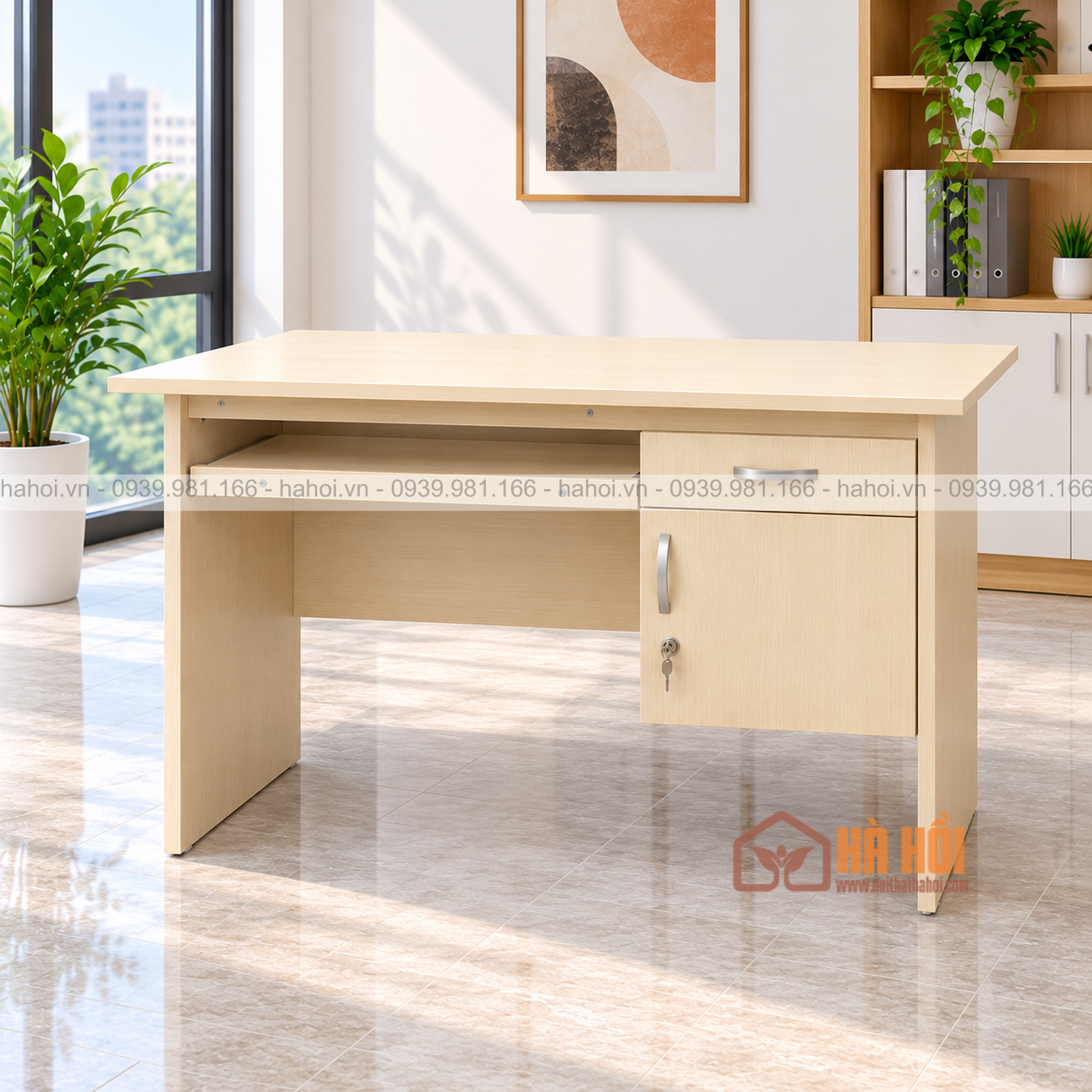 Bàn nhân viên có hộc treo và khay bàn phím 1m2 BVP11
