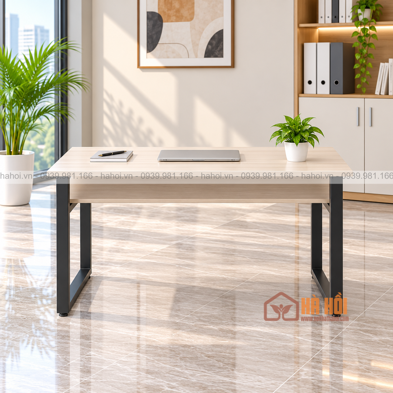 Bàn làm việc chân sắt có ngăn kéo 1m2