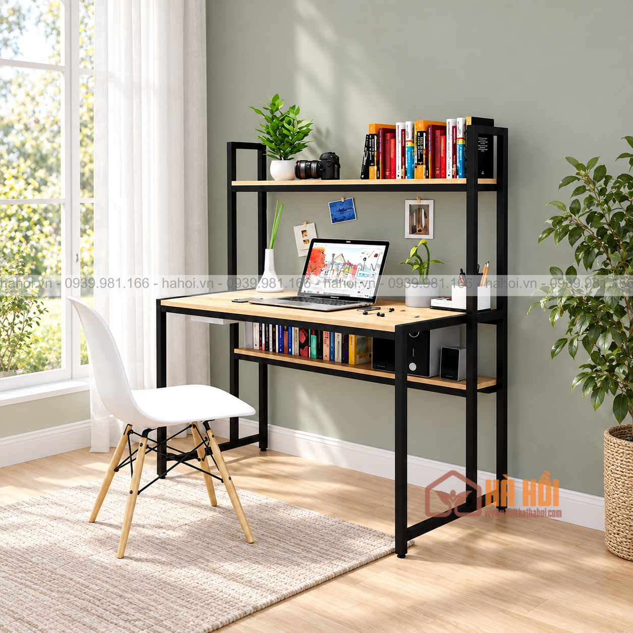 Bàn làm việc liền kệ sách 1m2 BLG03