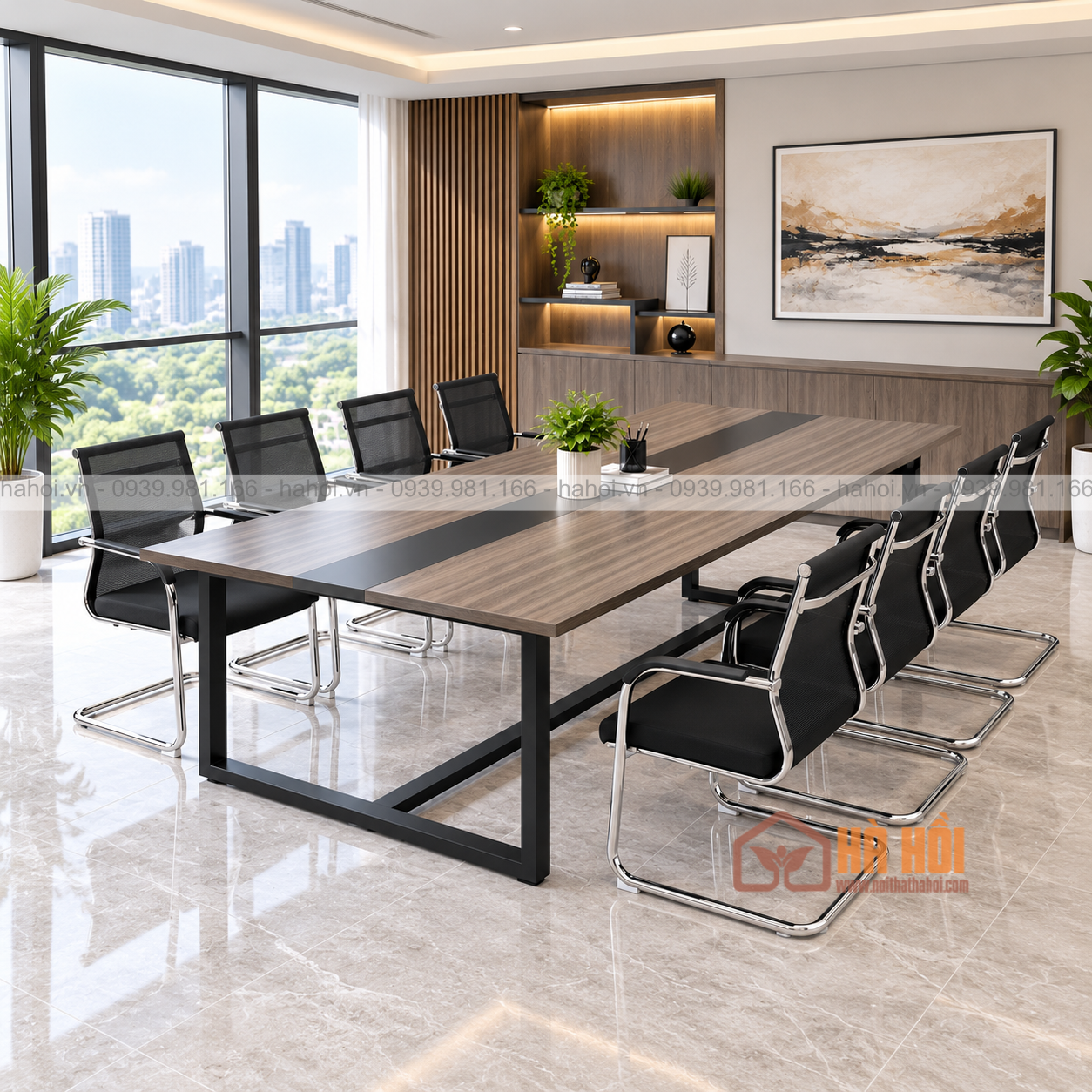 Bàn họp văn phòng chân sắt 2m4 BHS2