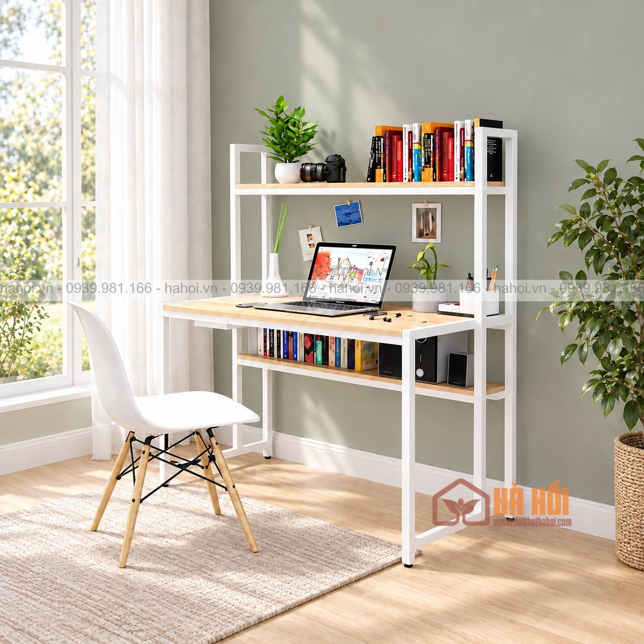 Bàn làm việc liền kệ sách 1m2 BLG03 - Ảnh 3