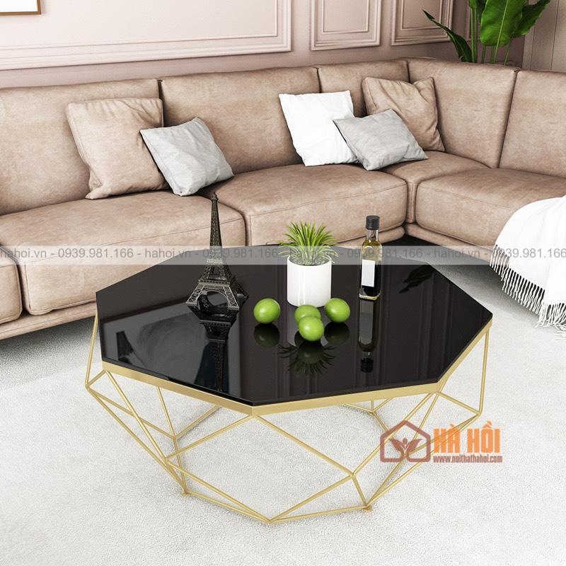 Bàn trà hình khối kim cương mặt kính BT01