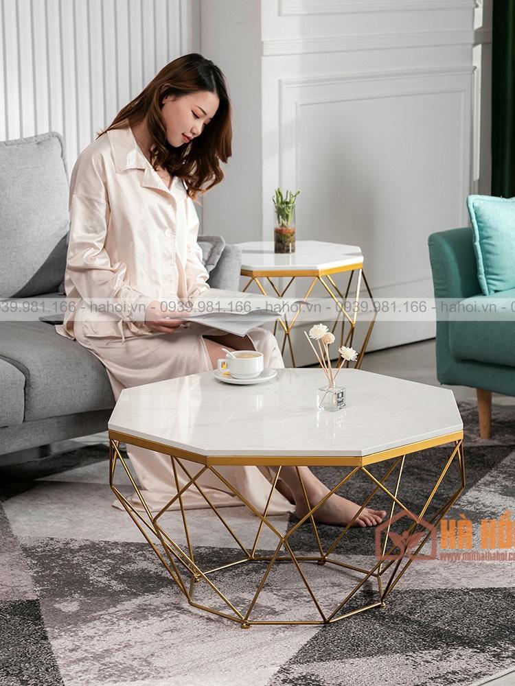 Bàn trà hình khối kim cương mặt đá BT02