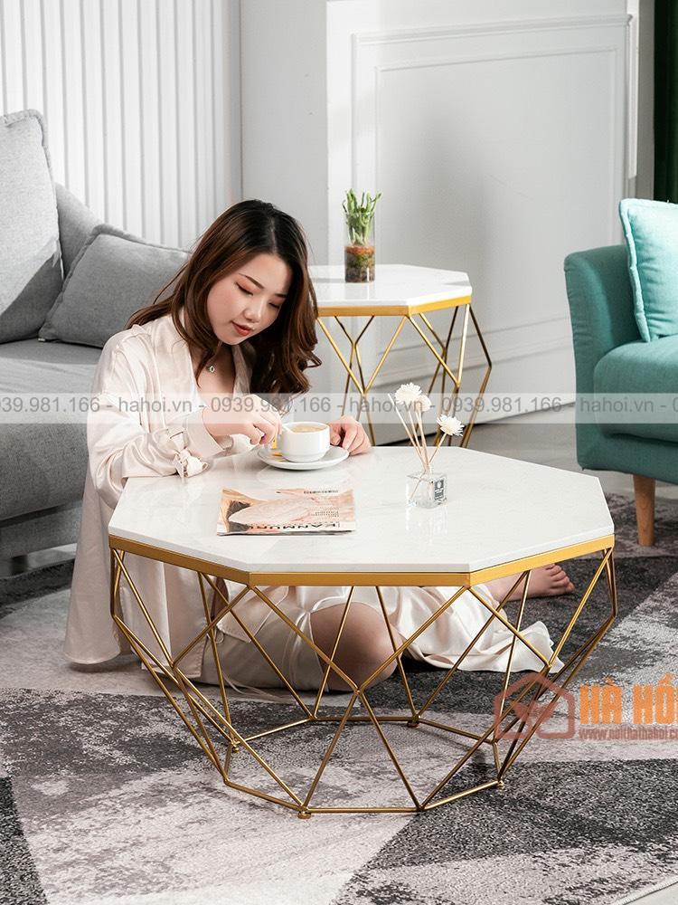 Bàn trà hình khối kim cương mặt đá BT02 - Ảnh 2