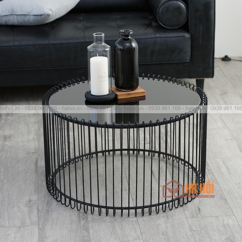 Bàn trà sofa hình trụ mặt kính BT09