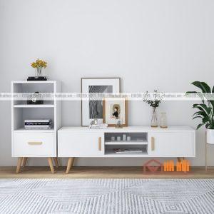 Bộ kệ tivi kèm tủ sách trang trí KTV09