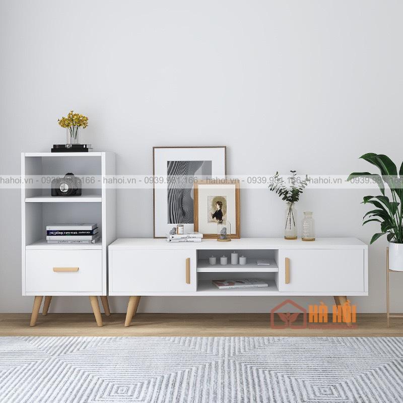Bộ kệ tivi kèm tủ sách trang trí KTV09
