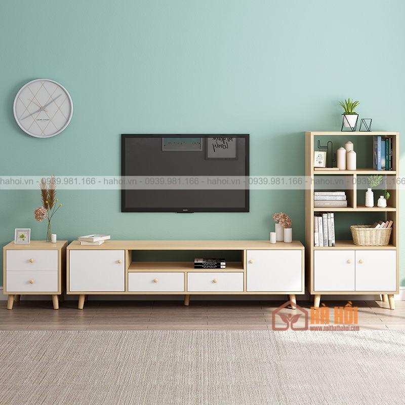 Bộ tủ kệ tivi kèm tủ sách trang trí KTV10