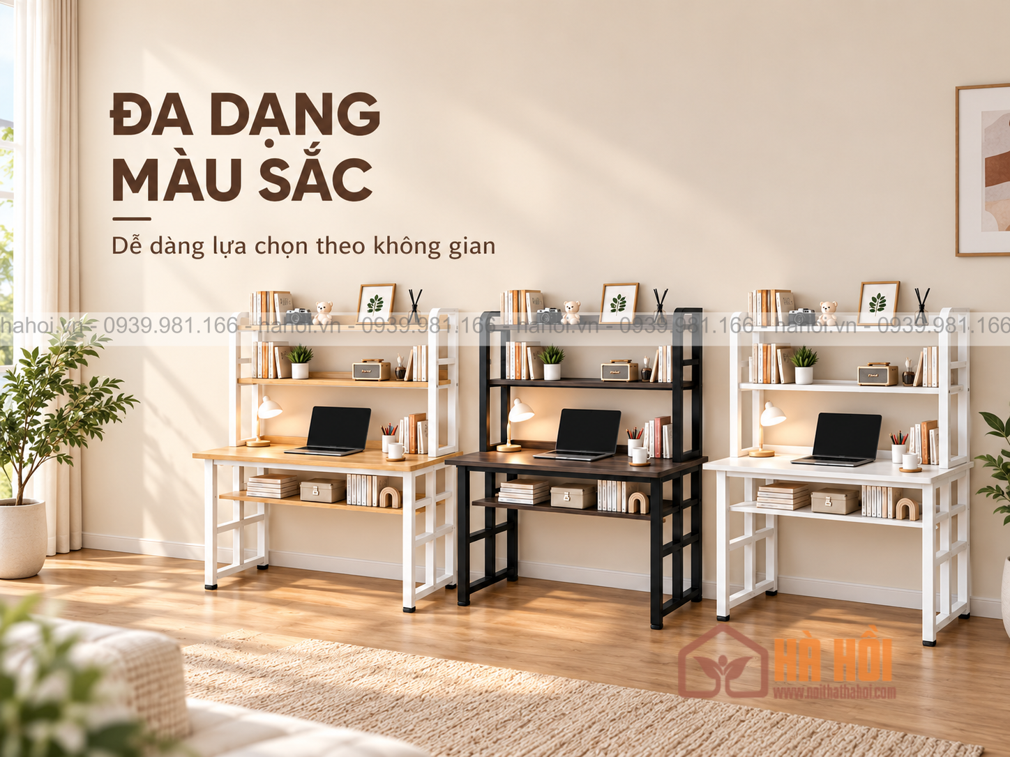 bàn liền giá sách hồng