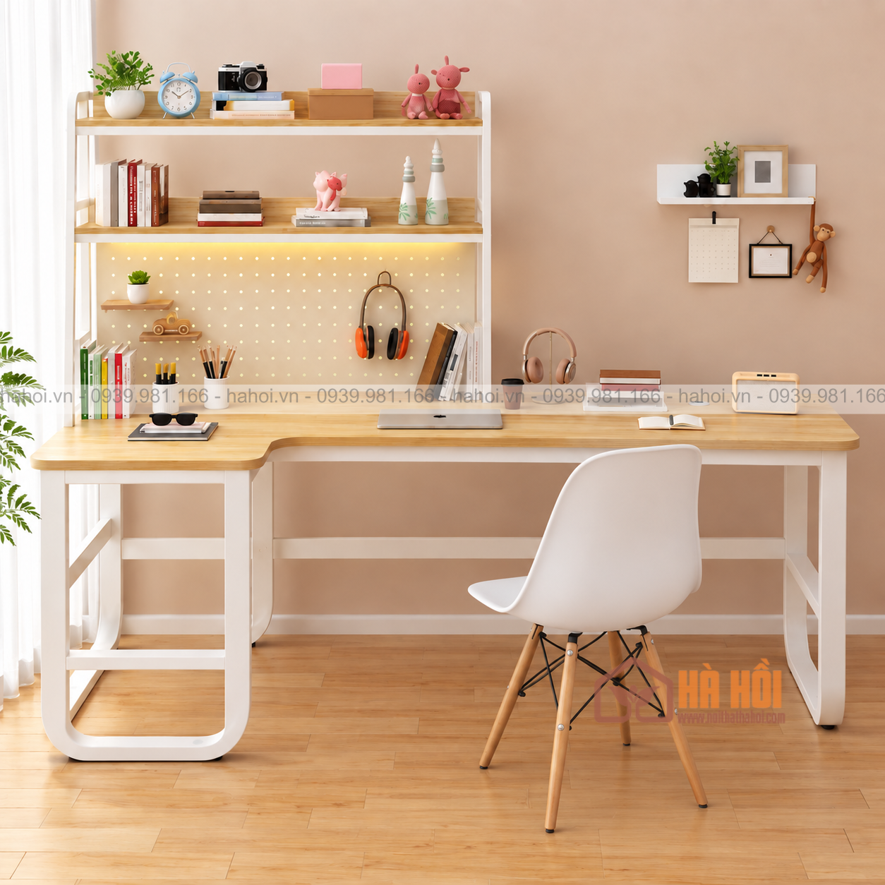 bàn liền giá sách chữ L