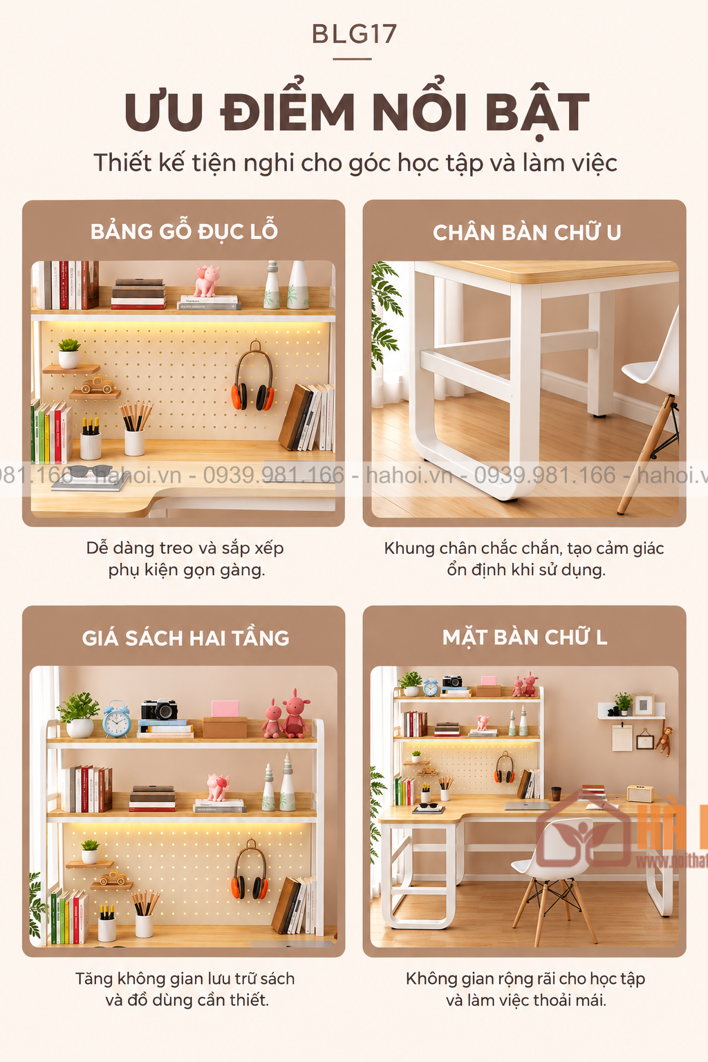 bàn làm việc chữ L có giá sách